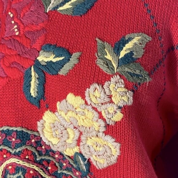 Vintage Herman Geist Ramie Cotton Hand Embroidered Paisley Floral Mock Neck - Picture 12 of 16